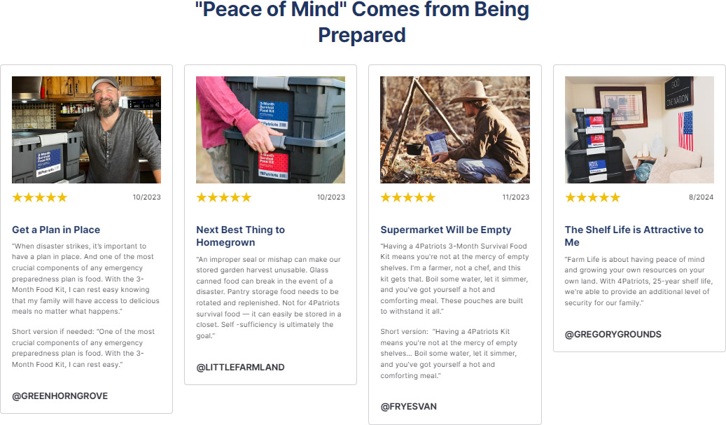 4Patriots 3 Month Food Supply Review highlighting the features and value of the Food Kit